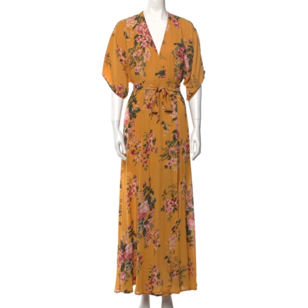 Reformation yellow floral wrap dress. XS